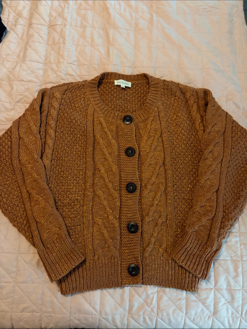 Vanilla Bay Rust Cable Knit Button-Front Cardigan